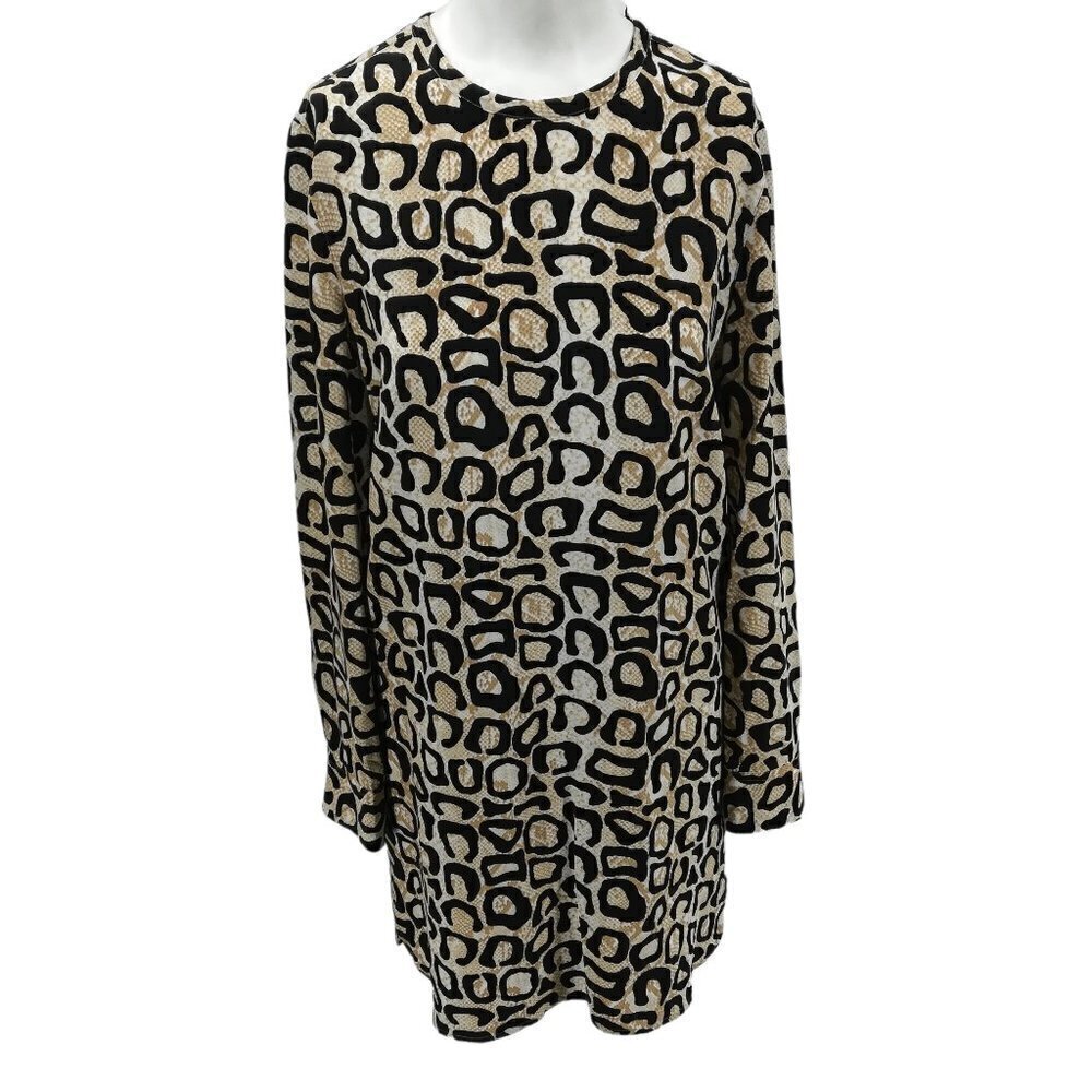 Equipment Femme 100% Silk Leopard Print Shift Shirt Dress Size XS Zipper Classic
